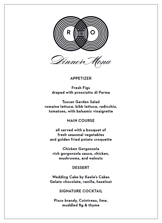 Our MaeMae's Oswald Wedding Menus are a perfectly fun way to treat your guests to a memorable dining experience.