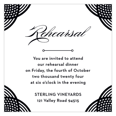 Our MaeMae's Oswald Rehearsal Cards are a perfect way to let your most important guests know about your rehearsal.