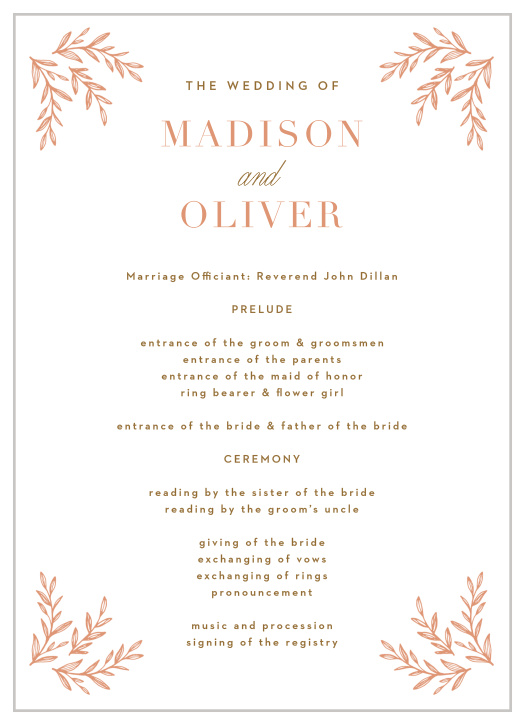 Keep family and friends up-to-date throughout your ceremony with our Ornate Corners Wedding Programs.