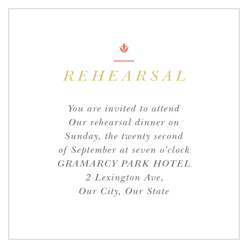 Gather your friends and family together with the delightful colors of our MaeMae's Marlowe Rehearsal Cards.