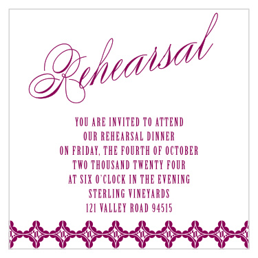Make sure all the right people are at your intimate gathering by sending along this simple rehearsal card.