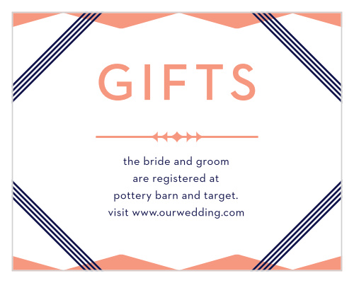 Inform your family and friends where you are registered and what you would like for a wedding gift with our MaeMae's Drake Registry Cards.