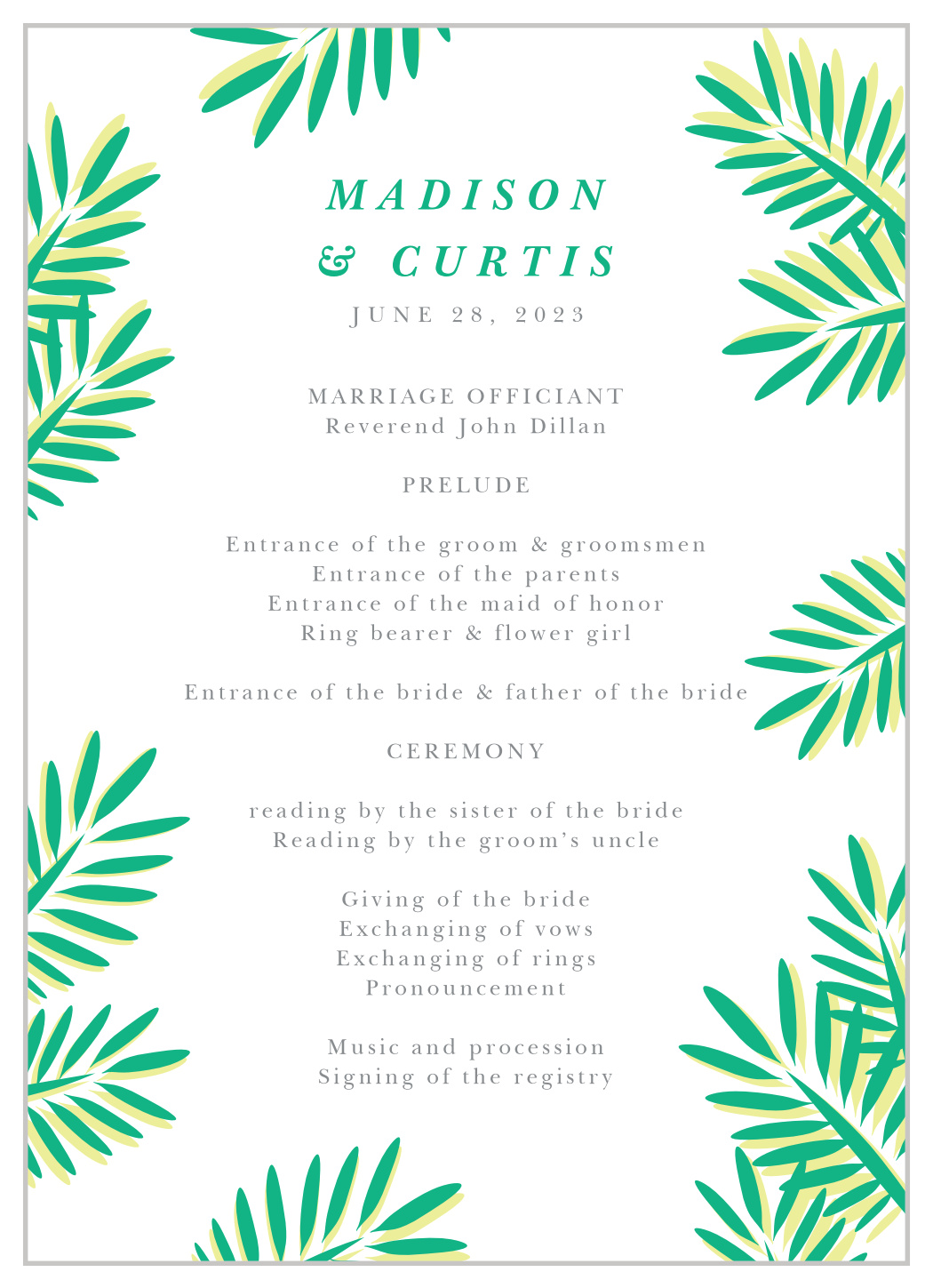 Tropical Dream Wedding Programs