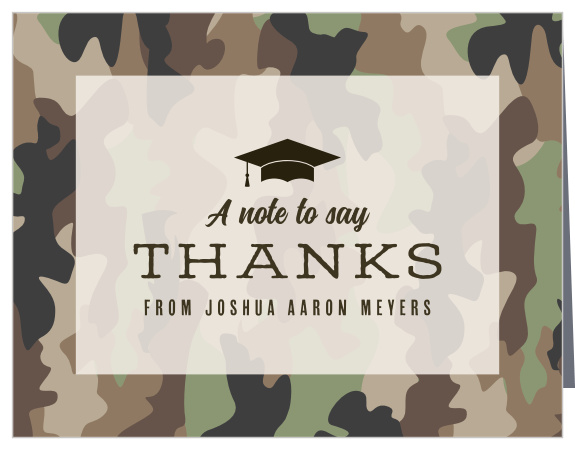 Thank your friends and family for their support on your big day with our Camo Celebration Graduation Thank You Card.