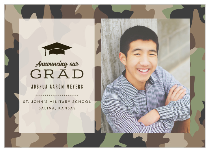 Announce your graduating achievement to family and friends with our Camo Celebration Graduation Announcements. 