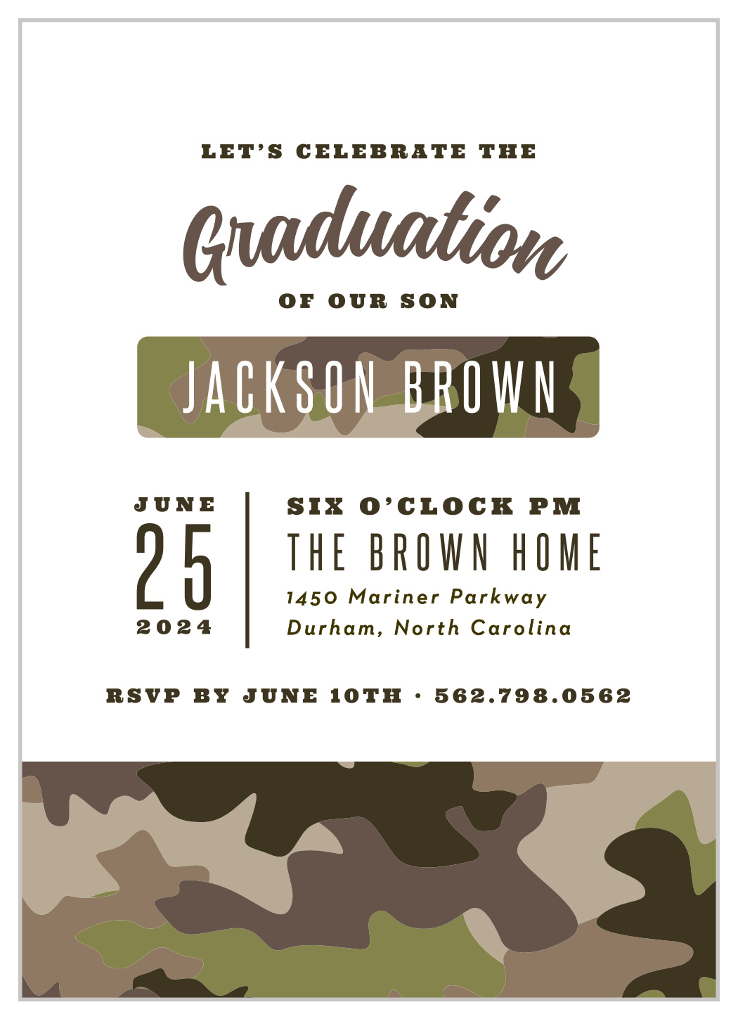 Camouflage Party Graduation Invitations