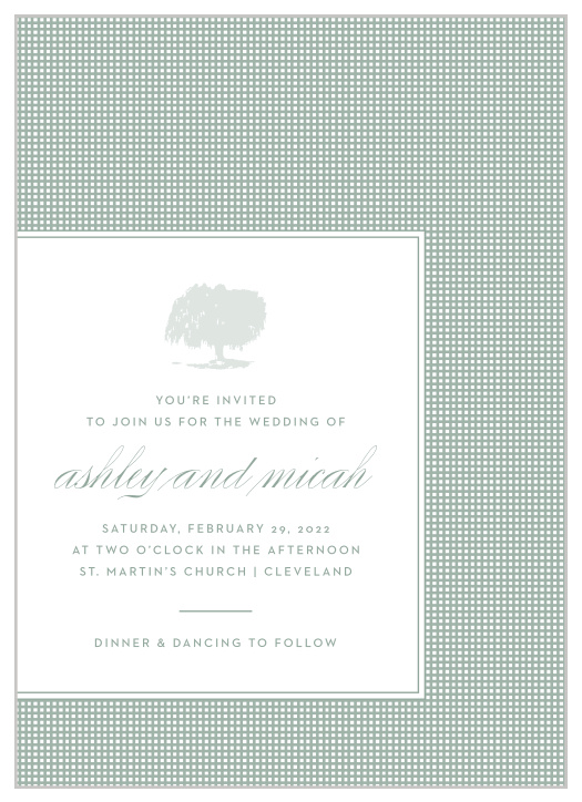 Request the presence of friends and family to your wedding ceremony with our MaeMae's Willow Wedding Invitations.