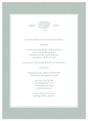 Keep your friends and family informed on what's happening during your wedding ceremony with our MaeMae's Willow Wedding Programs.