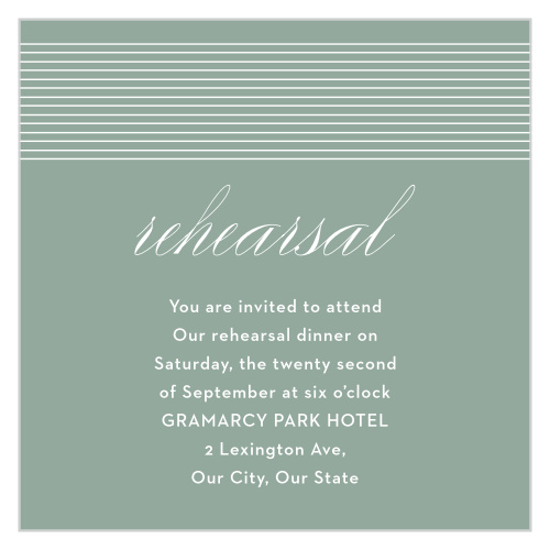 Inform your guests exactly where to be for your wedding rehearsal with our MaeMae's Willow Rehearsal Cards.