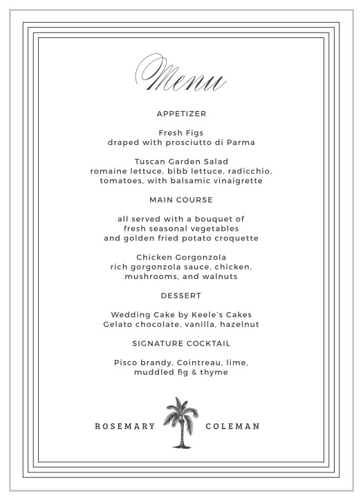 MaeMae's Bruno Wedding Invitations spell out the details of your wedding feast in a modern, minimalist way.