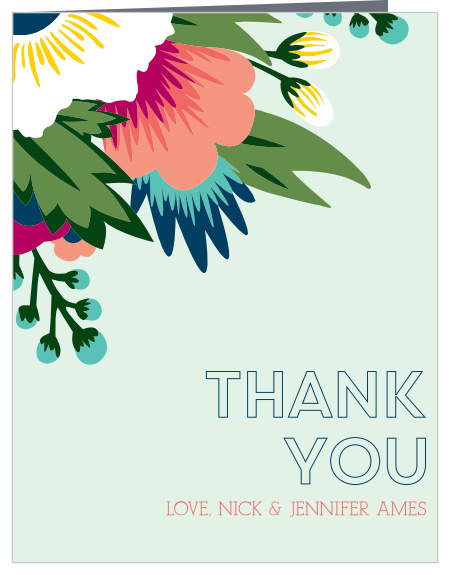 Show your gratitude with our Tropical Flower thank you card which has a very modern floral design that is fully customizable.