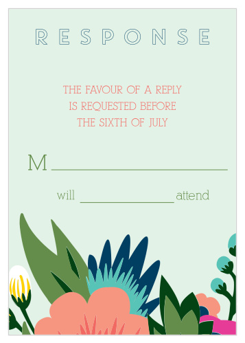 Obtain your guests attendance by sending out this matching RSVP card. Customize the colors and fonts to match you wedding theme exactly!
