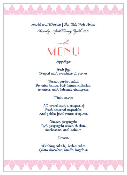 You'll love the funky vibe of our guest designer MaeMae's Winston Wedding Menus!