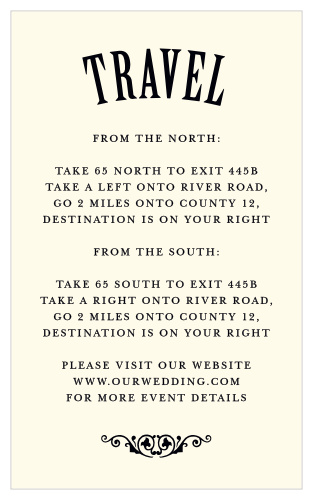 Our MaeMae's Ronnie Direction Cards are a perfectly distinguished way to keep your guests from getting lost.