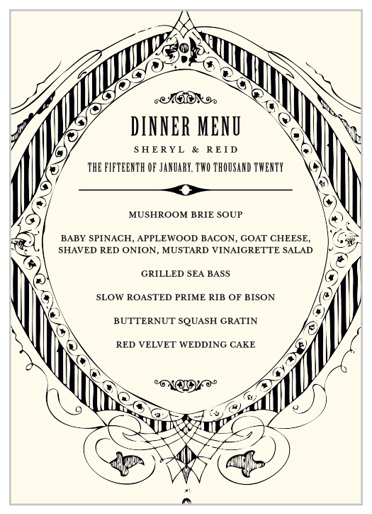 Our MaeMae's Ronnie Wedding Menus are a perfectly distinguished way to treat your guests to a memorable dining experience.