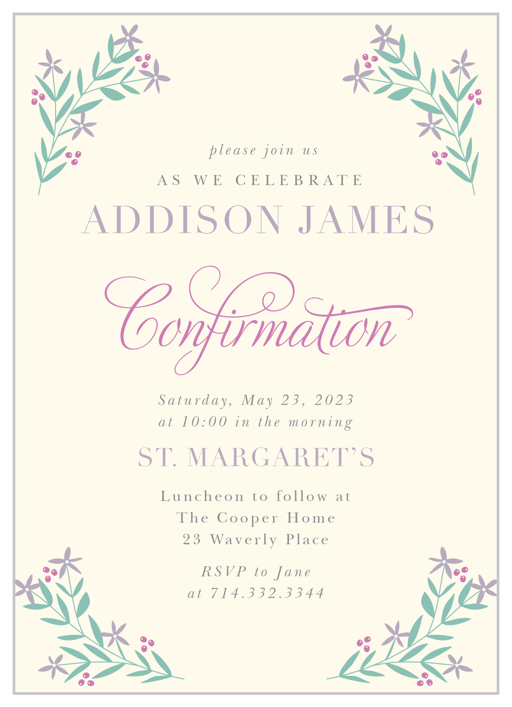 Simple Foliage Confirmation Invitations