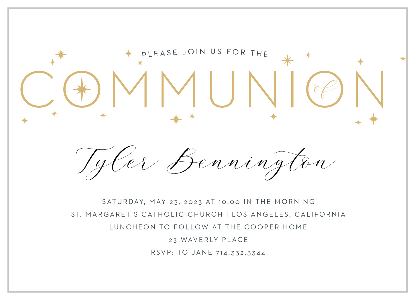 Celestial Gold Communion Invitations