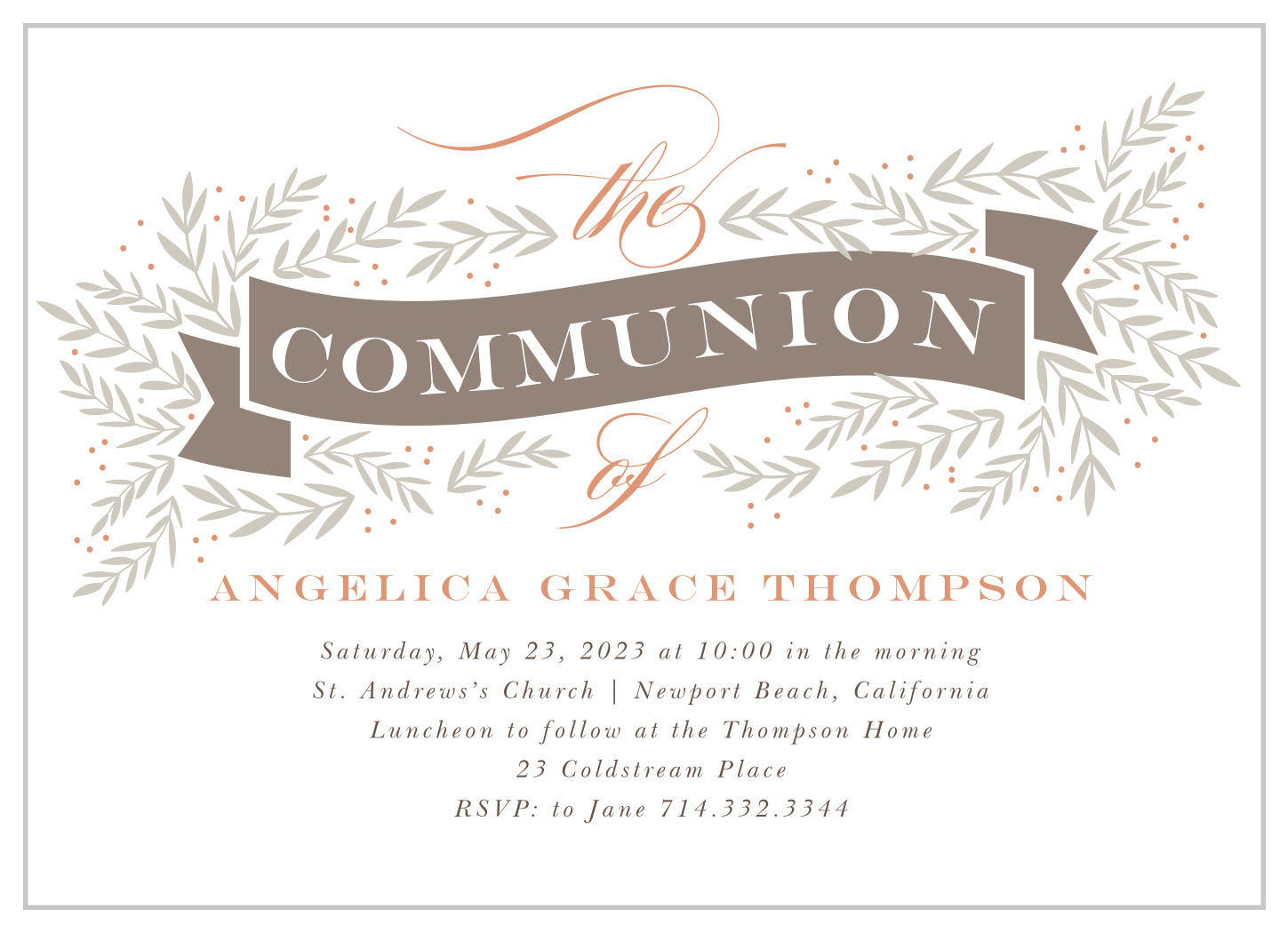 Elegant Scroll Communion Invitations