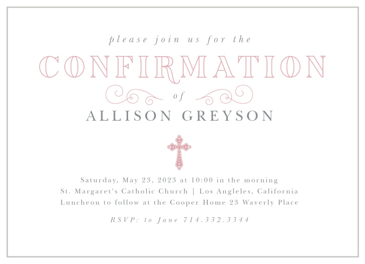 Celebrate your little one's introduction to the fold with our Script Cross Confirmation Invitations. 