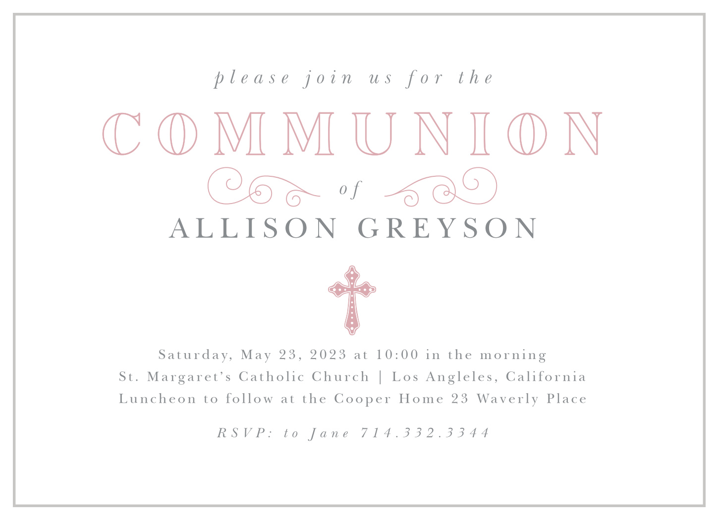 Script Cross Communion Invitations
