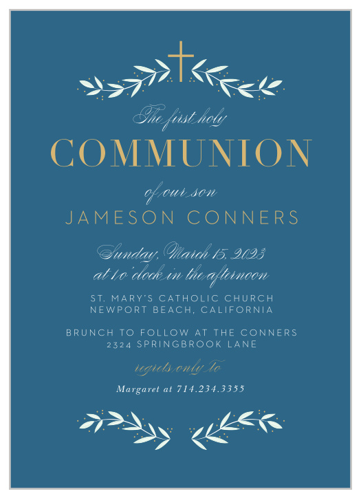 Our Delicate Branches Communion Invitations are a classic and elegant way to invite your child's loved ones to join them and watch them get their first communion!