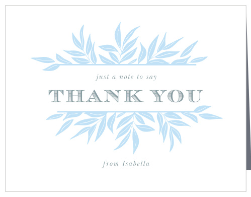 The Loose Laurels Communion & Confirmation Thank You Cards feature a light pastel blue that perfectly matches the tone of the occasion!  