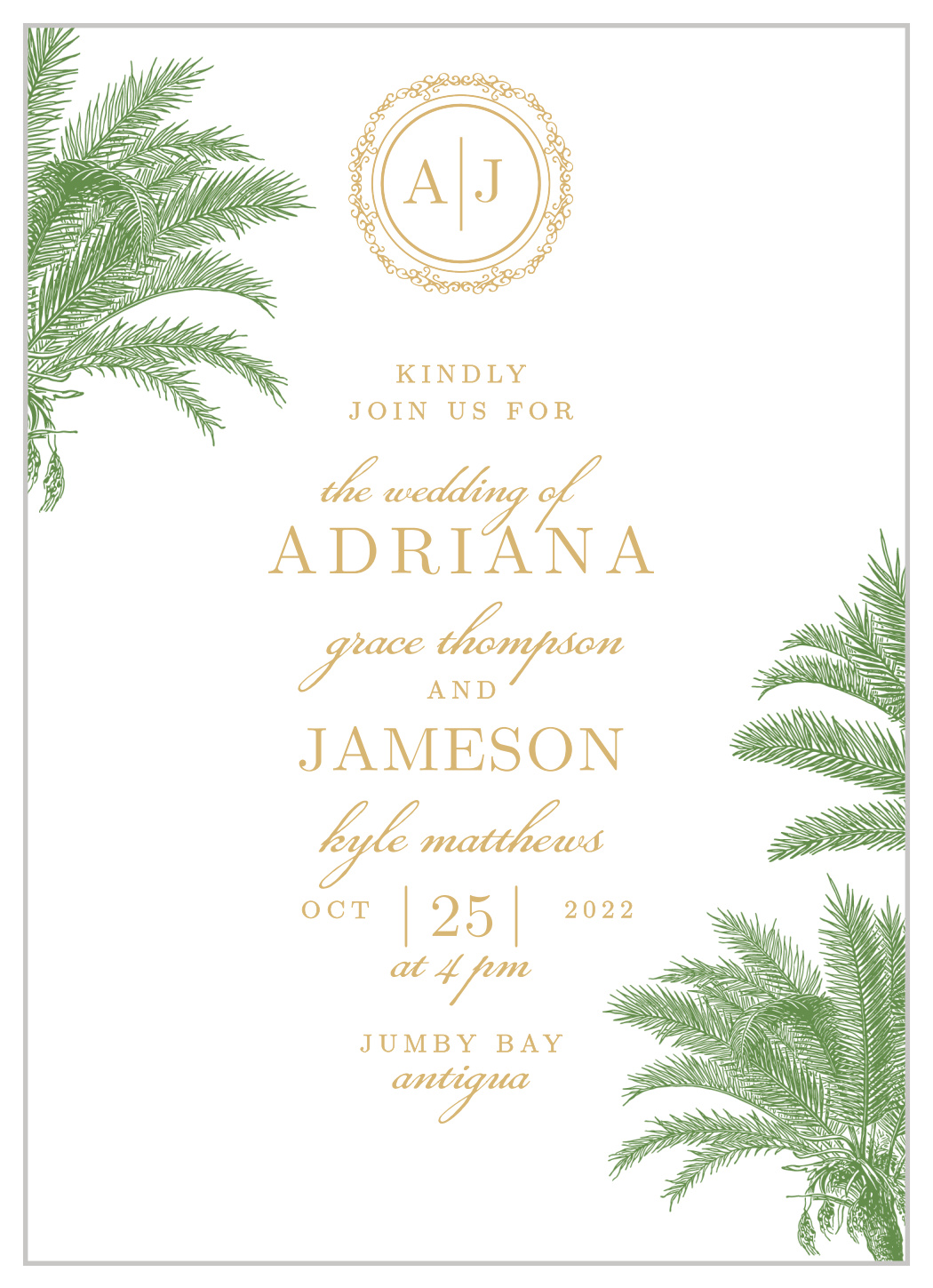 Caribbean Palm Foil Wedding Invitations