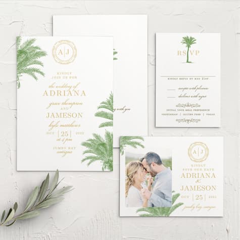 Caribbean Palm Foil Wedding Invitations