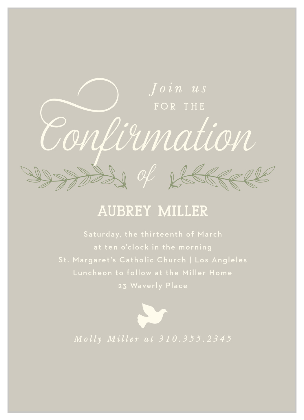 Precious Dove Confirmation Invitations