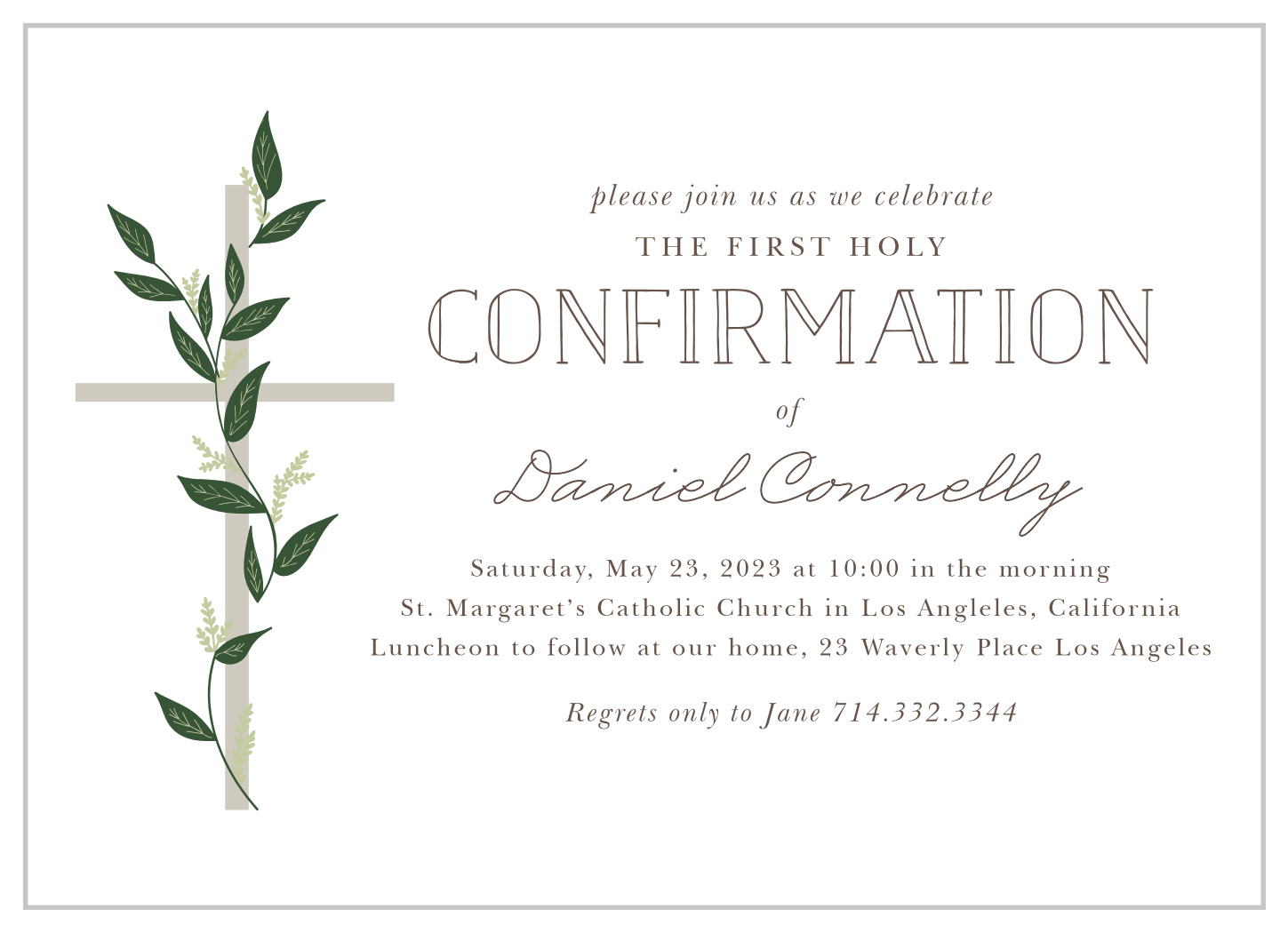 Laurel Trellis Confirmation Invitations