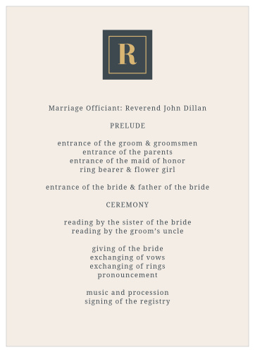 Have your guests follow along on your big day with our Trimmed In Gold Wedding Programs.