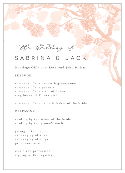 Set the scene for your ceremony with our Tree Blossoms Wedding Programs. 