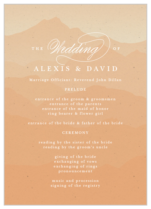 Make your wedding ceremony all the more memorable with our Majestic Mountains Wedding Programs.