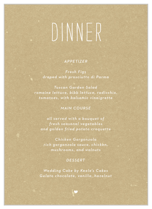 Our Big Type Wedding Menus are a perfectly delightful way to treat your guests to a memorable dining experience.