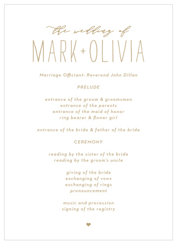 Our Big Type Wedding Programs are a perfectly delightful way to make your wedding a memorable experience.