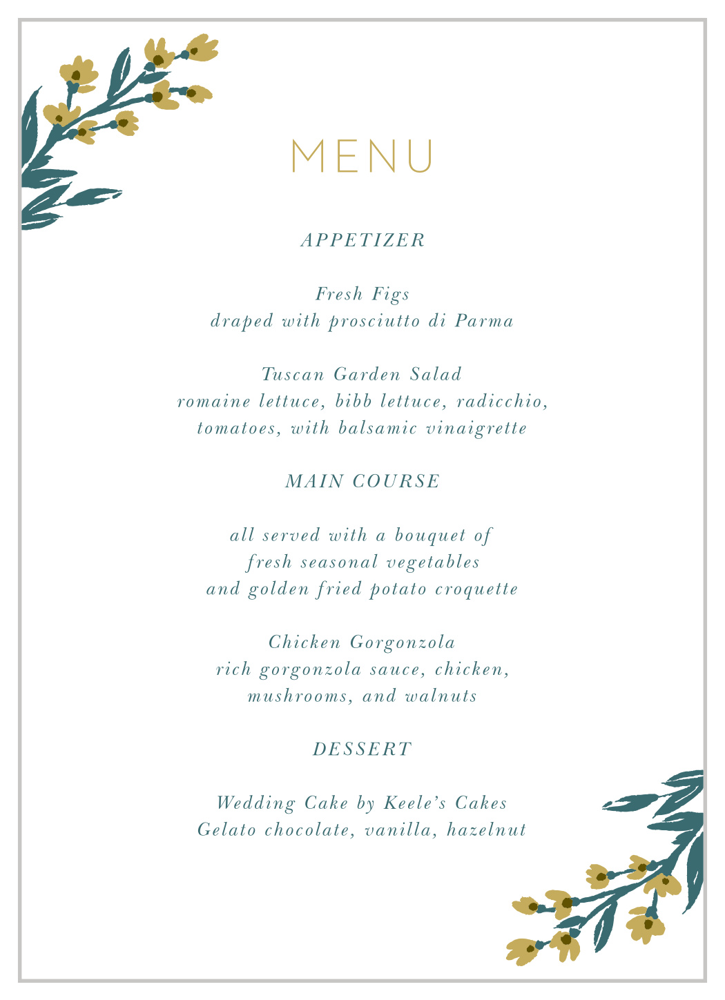 Daisy Daydream Wedding Menus