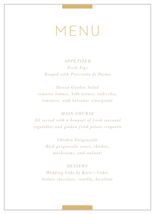 Simply Stated Wedding Menus are perfect for letting your family and friends know what will be served at your wedding dinner.