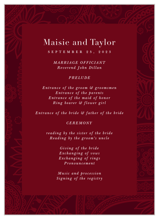Adorn your wedding ceremony with all the elegance it deserves with our Forever Paisley Wedding Programs.