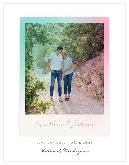 Tastefully pair the vintage polaroid with modern minimalism for our Polarized Allure Save-the-Date Cards.
