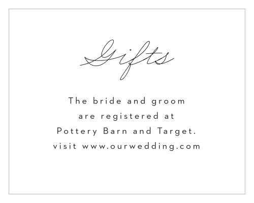 Our Polarized Allure Registry Cards are the modern and minimalistic complement to the rest of your wedding suite.