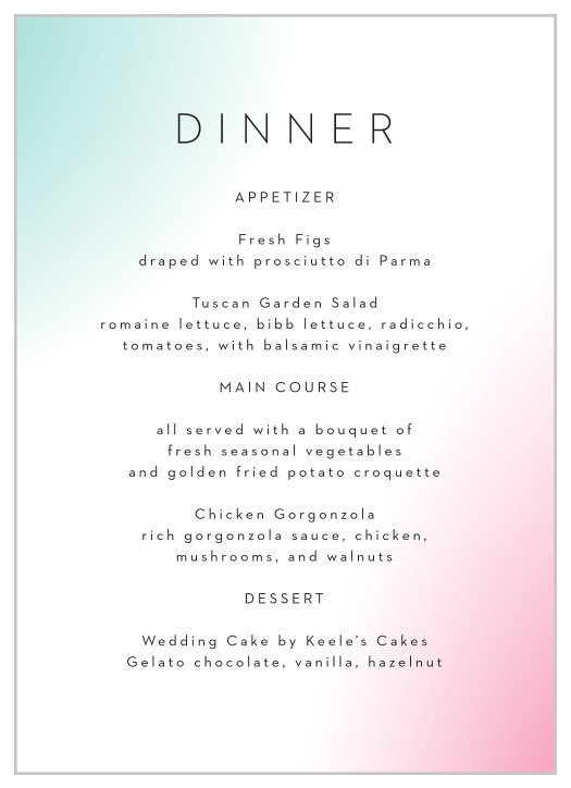 Our Polarized Allure Wedding Menus are the perfect complement to the rest of your wedding stationery, as well as your wedding decor!