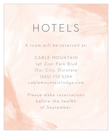Watercolor Strokes Accommodation Cards guarantee that your guests are as comfortable as possible in the days leading up to your wedding.