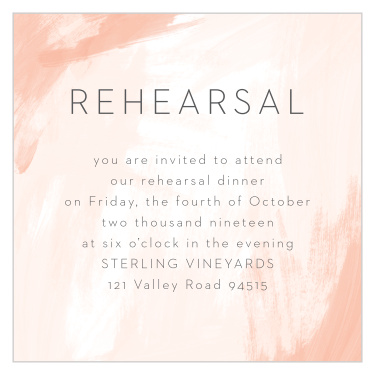 Celebrate your marriage with the people you cherish most when you use our lovely Watercolor Strokes Rehearsal Cards to guarantee their attendance.