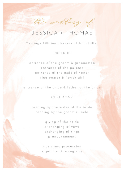 Watercolor Strokes Wedding Programs offer a stunning guide for your guests, walking your guests through each moment and member of your ceremony as you take each step down the aisle.