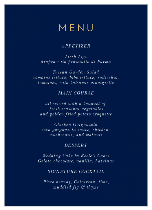 Our Strong Steel Wedding Menus are a perfectly elegant way to treat your guests to a memorable dining experience.