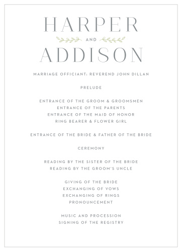 You can announce all the goings-on of your wedding day with our Leafy Accents Wedding Programs!