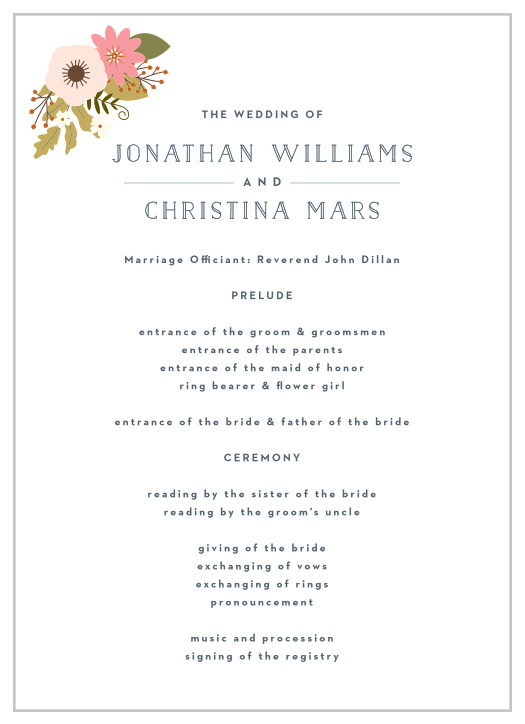 The Retro Ribbon wedding program is a perfect match to the rest of The Retro Ribbon wedding suite. Inform your guests of the events of your big day with this gorgeous program.