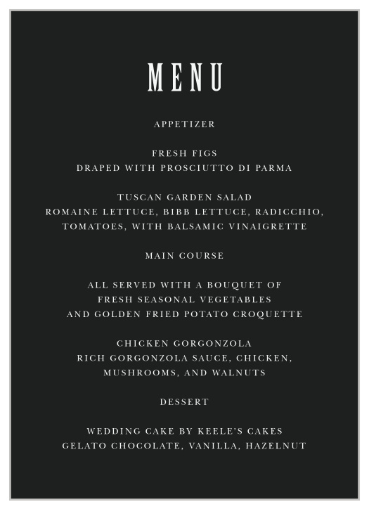 You'll love the minimalist elegance of our Simply Spoken Wedding Menus!