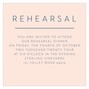 Our Mod Snaps Rehearsal Cards are perfect for letting your friends and family know about your rehearsal. 