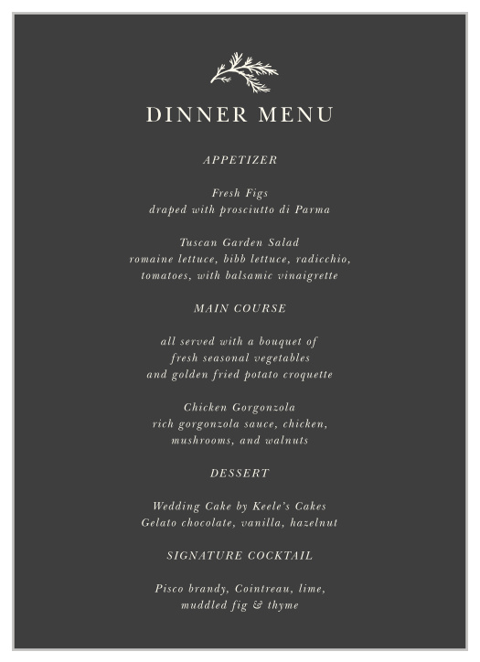 You'll love the simple elegance of our Modern Honor Wedding Menus!